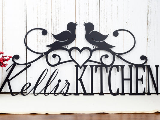 Custom Name Sign, Birds, Kitchen Decor, Metal Wall Art, Kitchen Wall Art, Custom Sign, Name Sign, Metal - metal sign