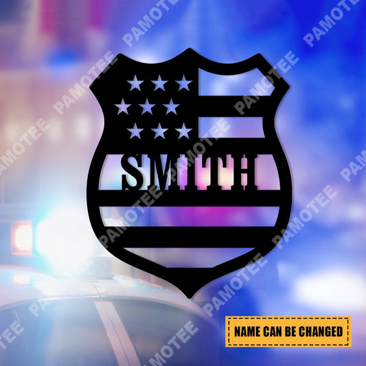 Customized Sheriff Badge American Flag Metal Art, Police Housewarming Wall Decor, Metal Laser Cut Metal Signs Custom Gift Ideas - 8 inches - metal sign