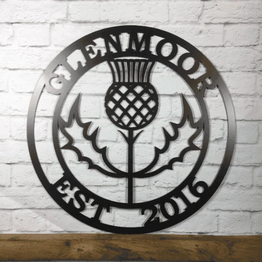 Scottish Thistle Family Last Name Sign Cut Metal Sign Metal House Sign - 8 inches - metal sign