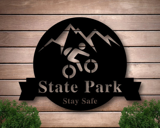 Mountain Bike Sign, Family Name Metal Sign, Welcome Sign, Custom Last Name Sign, Personalized Metal Wall - metal sign