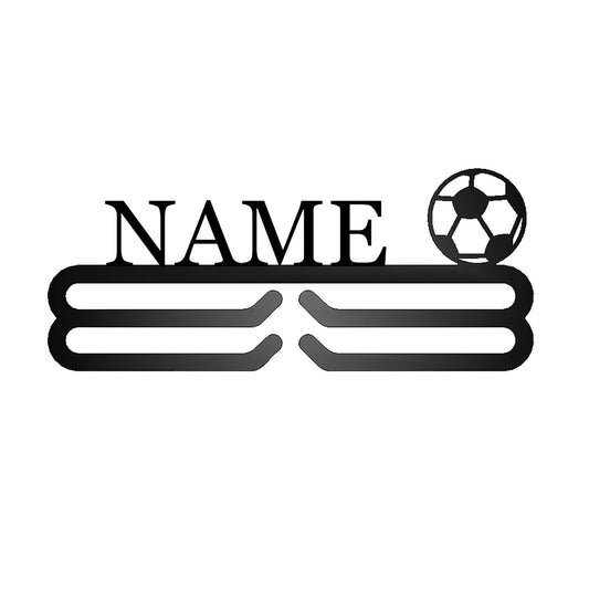 Personalized Soccer Medal Hanger Metal Wall Display Ribbon Hanger With Custom Name For Soccer Players - metal sign
