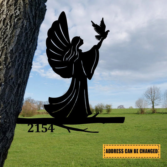 Custom Angel With Bird Metal Tree Stake, Christmas Garden Decoration Laser Cut Metal Signs Custom Gift Ideas - 8 inches - metal sign
