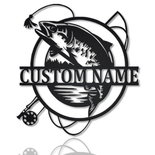 Personalized Trout Fishing Fish Pole Metal Sign Art, Custom Trout Fishing Metal Sign, Trout Fishing Gifts - metal sign