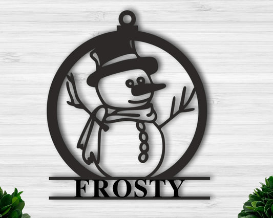 Personalized Snowman Door Ornament Custom Christmas Name Sign Custom Snowman Personalized Wall Sign - 8 inches - metal sign