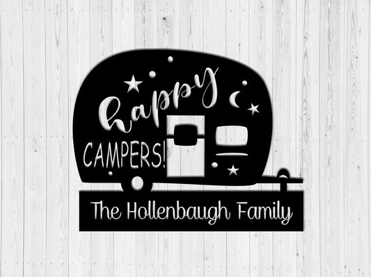 Happy Camper Caravan Metal Camper Metal Sign Summer Metal Sign Outdoor Metal Custom Family Name Metal Sign Housewarming Gift - 8 inches - metal sign