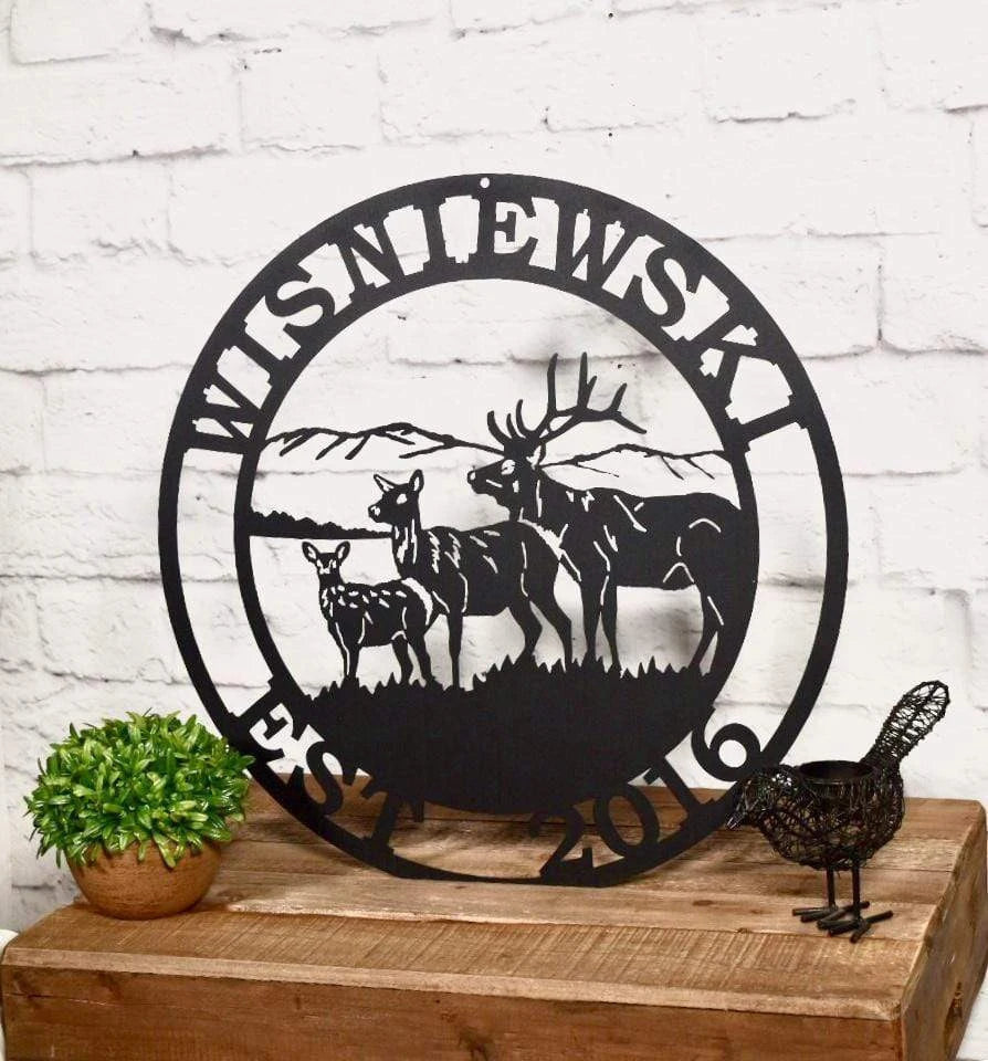 Personalized Three Elk Deer Hunter Sign Cut Metal Sign Metal House Sign