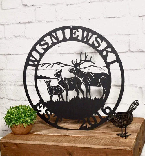 Personalized Three Elk Deer Hunter Sign Cut Metal Sign Metal House Sign