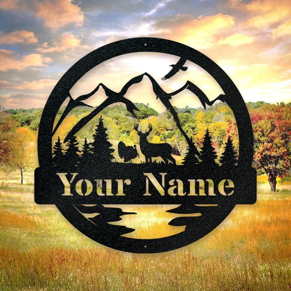 Deer & Turkey Sign New Hunting Decor Deer Hunter Gift Turkey Hunter Gift Camp Sign Christmas Gift For Him Metal Name Sign Fathers Day