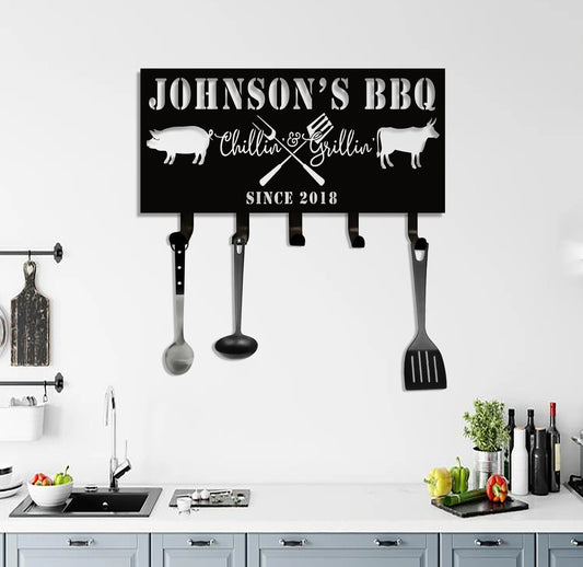 Personalized Bar Grill Kitchenware Holder Metal Sign, Kitchen Decor, Bar Grill Decor, Chillin And - metal sign