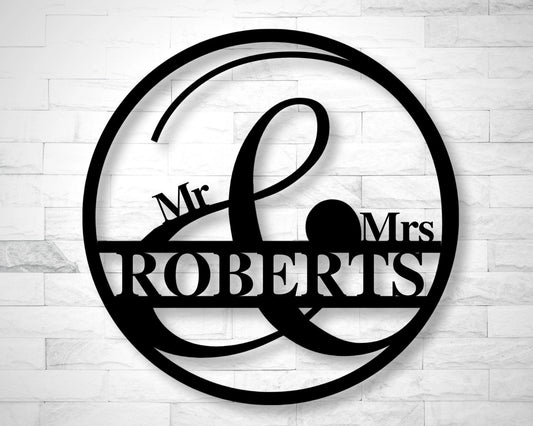 Mr And Mrs Sign For Table Couples Name Sign Personalized Last Name Sign Mr & Mrs Sign For Wall Wedding Backdrop Sign Sweetheart Table - 8 inches - metal sign