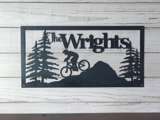 Mountain Bike Sign Custom Metal Sign Family Name Sign Personalized Sign Mountain Biker Gift Laser Cut Metal Signs Custom Gift Ideas - 8 inches - metal sign