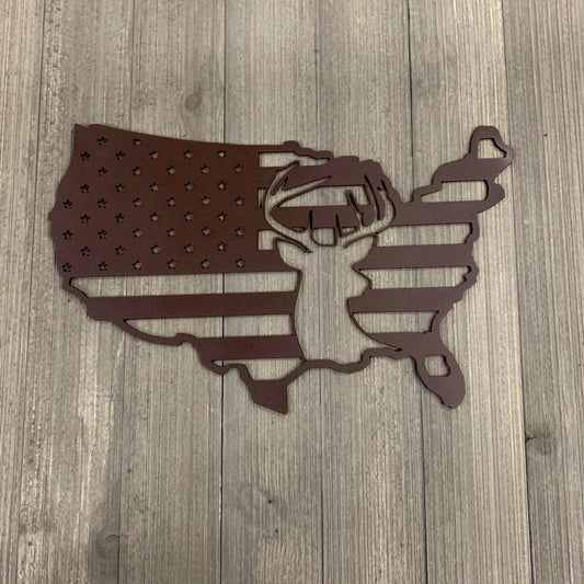 Deer Usa Flag Metal Sign Cutout Cut Metal Sign Wall Metal Art - 8 inches - metal sign