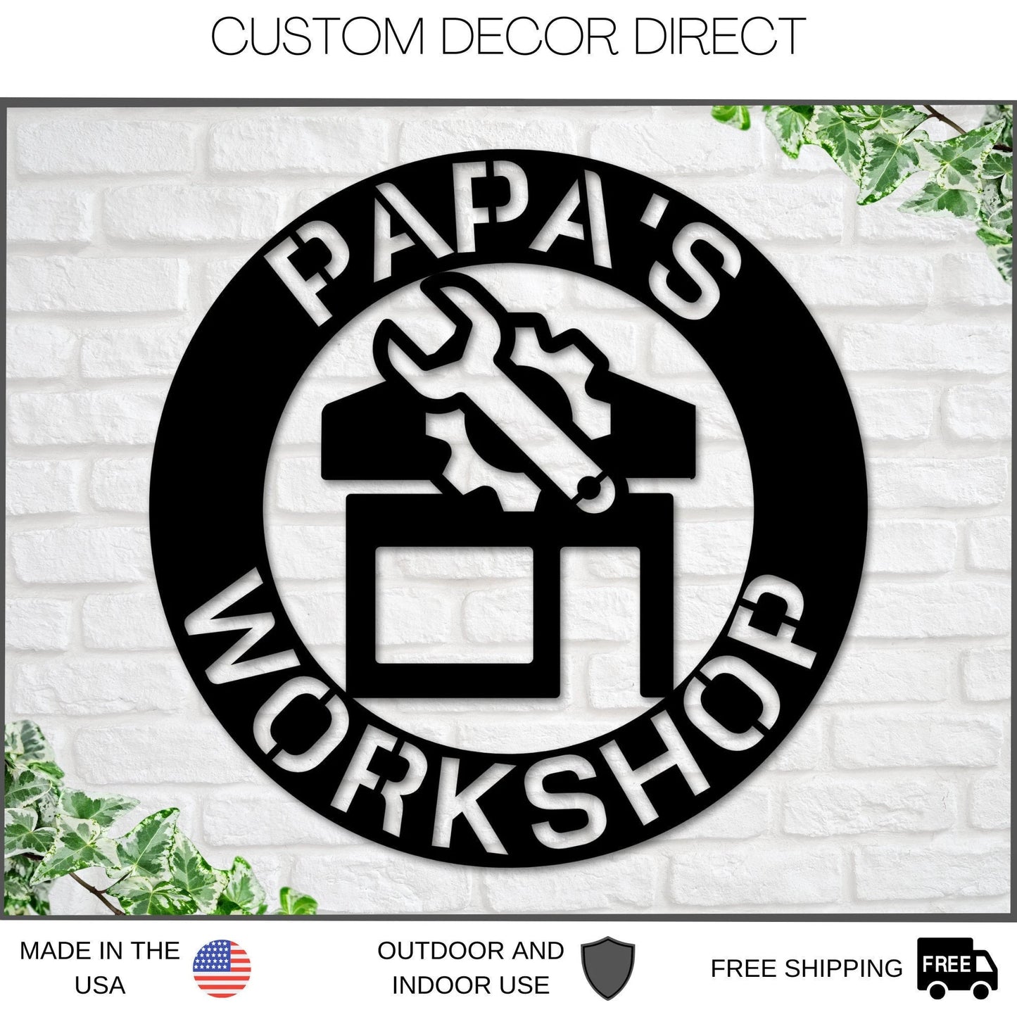 Personalized Fathers Day Gift, Papa's Workshop Sign In A Saw Blade, Crescent Wrench & Hammer Art, Gifts For Papa, Woodworker Sign, Papa Gift Laser Cut Metal Signs Custom Gift Ideas