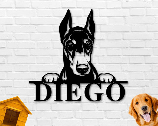 Dobermann Dog Sign Dobermann Metal Sign Dobermann Name Sign Pet Name Sign Dog Lover Sign Gift For Pet Owner Dog Sign - 8 inches - metal sign