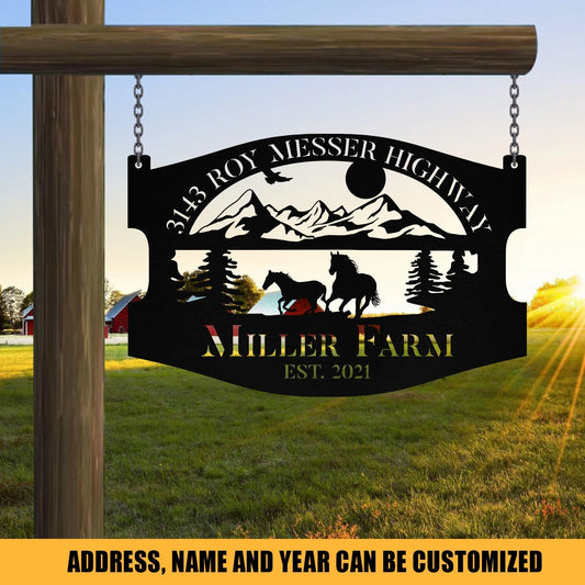 Personalized Metal Wild Horse Sign Monogram, Farm, Farmhouse, Stable, Acres, Metal Laser Cut Metal Signs Custom Gift Ideas - 8 inches - metal sign