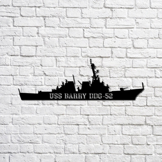 Uss Barry Ddg52 Navy Ship Metal Sign, Memory Wall Metal Sign Gift For Navy Veteran, Navy Ships Silhouette - metal sign