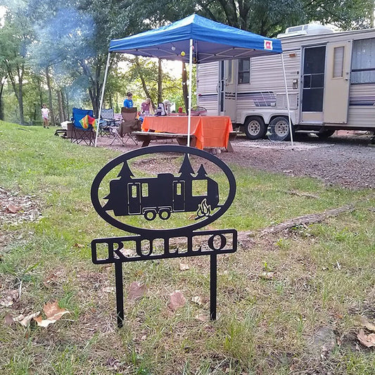 Travel Trailer With Personalized Name Metal Sign Staked Camping Site Marker Customized Name Steel Camper - metal sign