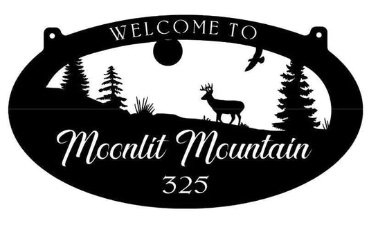 Metal Wildlife Sign With Buck Mountain 4ft Nature Sign Customized With Your Name Metal House Sign - 8 inches - metal sign