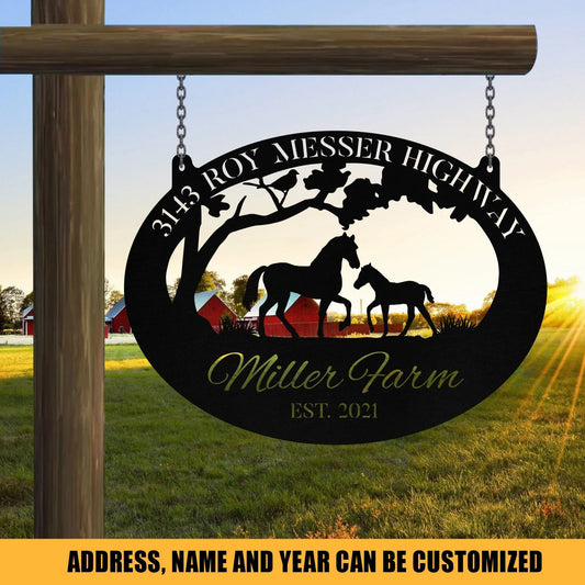 Personalized Metal Horse Sign Monogram, Custom Farm, Stable, Acres, Wall Decor Art Gift Laser Cut Metal Signs Custom Gift Ideas - 8 inches - metal sign
