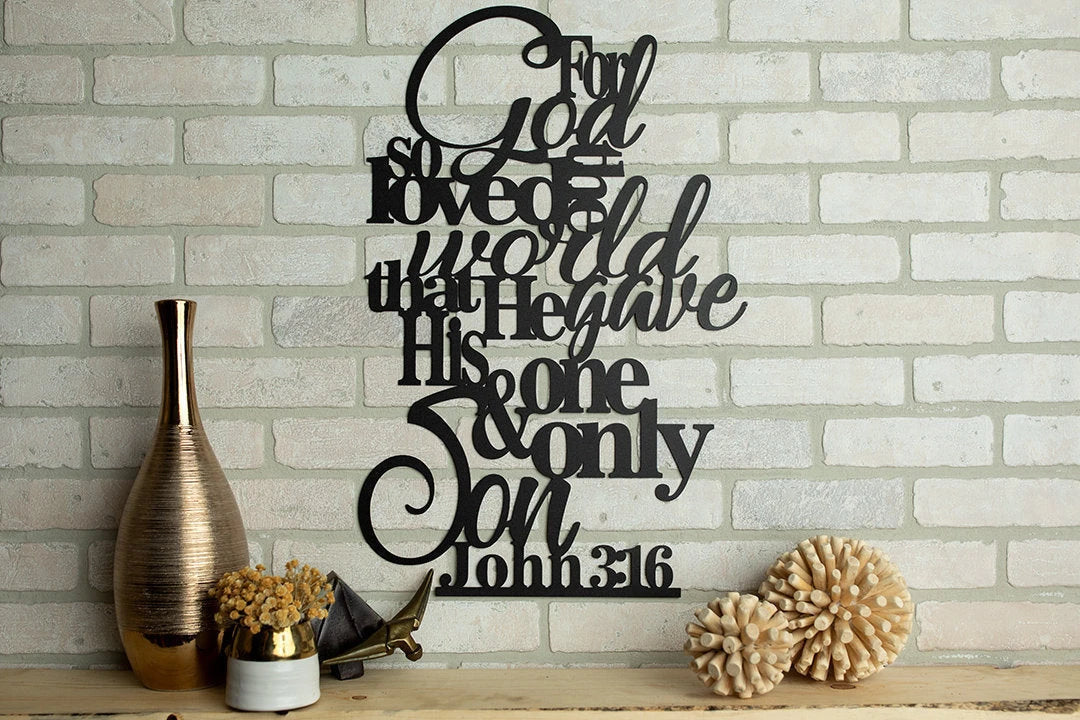 For God So Loved The World Metal Art Verse Wall Decor, Cut Metal Sign, Wall Metal Art Laser Cut Metal Signs Custom Gift Ideas