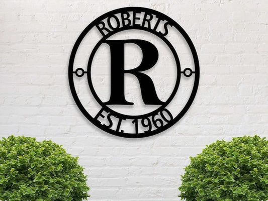 Personalized Family Name Metal Sign Metal Monogram Sign Housewarming Gift Door Hanger Wedding Gift Metal Name Sign Outdoor Metal Signs - 8 inches - metal sign
