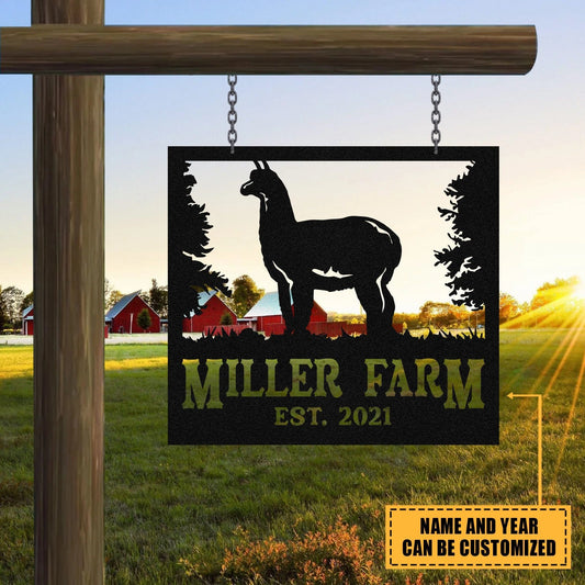 Personalized Metal Farm Sign Alpaca Monogram, Metal Laser Cut Metal Signs Custom Gift Ideas - 8 inches - metal sign