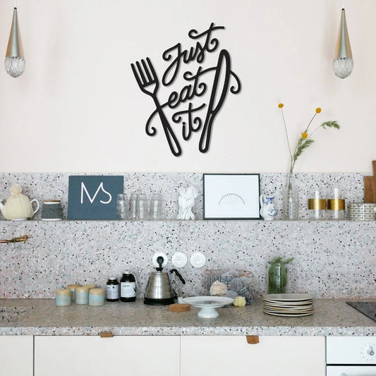 Just Eat It Knife Fork Kitchen Decor Wall Art Cut Metal Sign Laser Cut Metal Signs Custom Gift Ideas - 8 inches - metal sign
