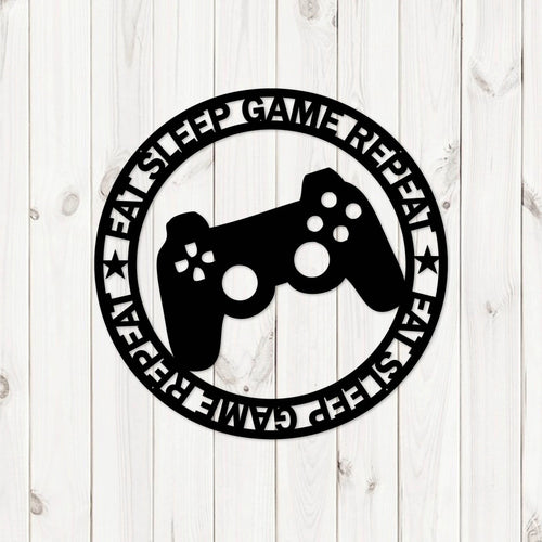Eat Sleep Game Repeat Laser Cut Sign Laser Cut Gaming Sign Metal Gaming Sign