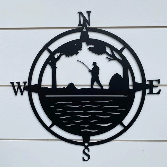 Fisherman Fishing Compass Cut Metal Sign Metal House Sign - 8 inches - metal sign