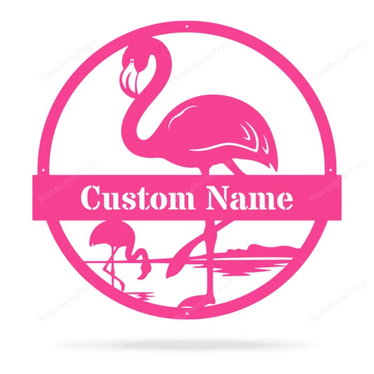 Flamingo Monogram Cut Metal Sign Metal House Sign - 8 inches - metal sign