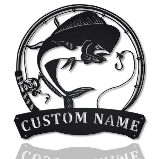 Personalized Mahimahi Fishing Fish Pole Metal Sign Art, Custom Mahimahi Fishing Metal Sign, Fishing Gifts - metal sign