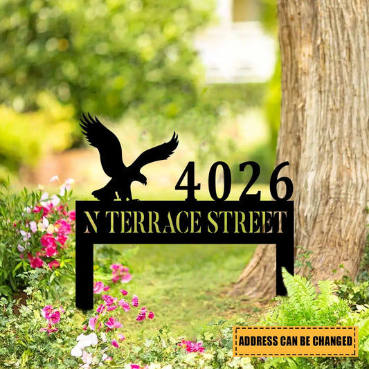 Custom Address Number Bald Eagle Metal Art, Home Decoration, Metal Laser Cut Metal Signs Custom Gift Ideas - 8 inches - metal sign
