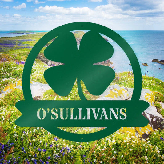 Lucky 4 Leaf Clover Personalized Metal Monogram Irish Family Sign Family Name Sign Laser Cut Metal Signs Custom Gift Ideas - 8 inches - metal sign