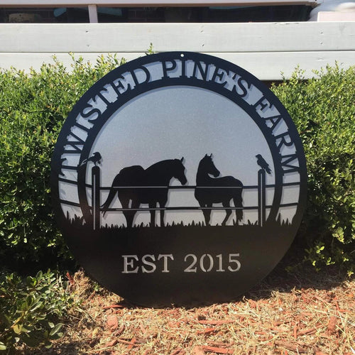 Personalized Horse & Raven Farm Sign, Cut Metal Sign, Metal Wall Art, Metal House Sign Laser Cut Metal Signs Custom Gift Ideas