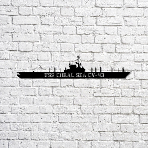 Uss Coral Sea Cv43 Navy Ship Metal Sign, Memory Wall Metal Sign Gift For Navy Veteran, Navy Ships Silhouette Metal Sign Laser Cut Metal Signs Custom Gift Ideas