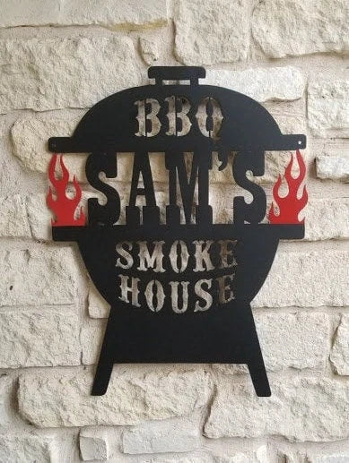 Personalized Bbq Metal Sign, Established, Smokehouse Sign, Family Sign, Grill Sign, Outdoor Food, Bar And - metal sign