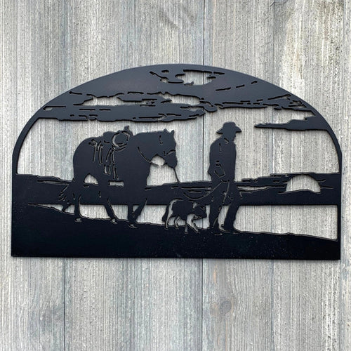 Cowboy Scene Metal Sign Cutout Cut Metal Sign Wall Metal Art
