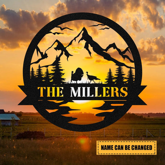Personalized Family Name Turkey Deer Hunting Metal Sign, Metal Laser Cut Metal Signs Custom Gift Ideas - 8 inches - metal sign