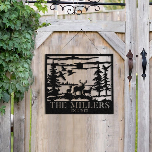 Deer Hunting Hunter Metal Sign Monogram, Custom Outdoor Farm, Cabin, Lodge, Camp, Wall Decor, Metal Laser - metal sign