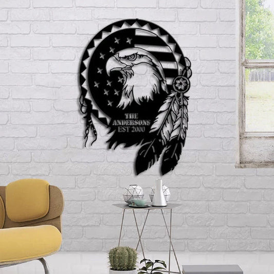Dreamcatcher With Eagle Customized Family Name Metal Wall Art Laser Cut Metal Signs Custom Gift Ideas - 8 inches - metal sign