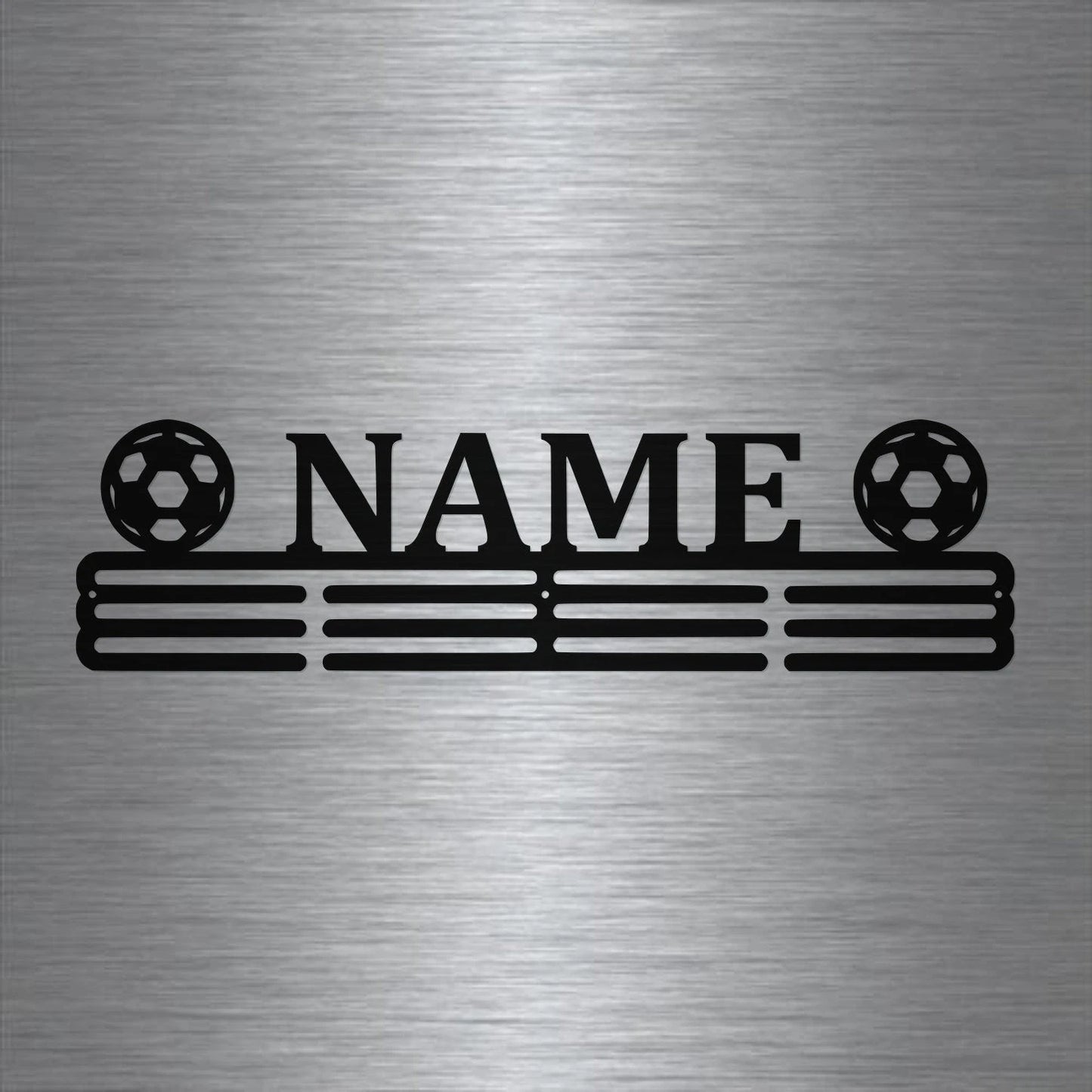 Soccer Custom Name Medal Hanger Holder Display Rack 3 Rung, Cut Metal Sign, Metal Wall Art, Laser Cut Metal Signs Custom Gift Ideas