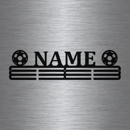 Soccer Custom Name Medal Hanger Holder Display Rack 3 Rung, Cut Metal Sign, Metal Wall Art, Laser Cut Metal Signs Custom Gift Ideas