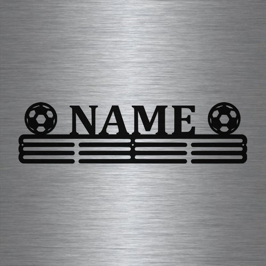 Soccer Custom Name Medal Hanger Holder Display Rack 3 Rung, Cut Metal Sign, Metal Wall Art, Laser Cut Metal Signs Custom Gift Ideas - 8 inches - metal sign