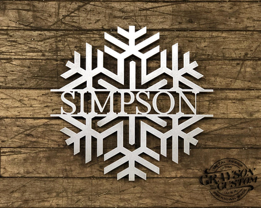 Custom Monogram Modern Snowflake Personalized Name Sign Farmhouse Decor Christmas Gift Metal Word Art - metal sign