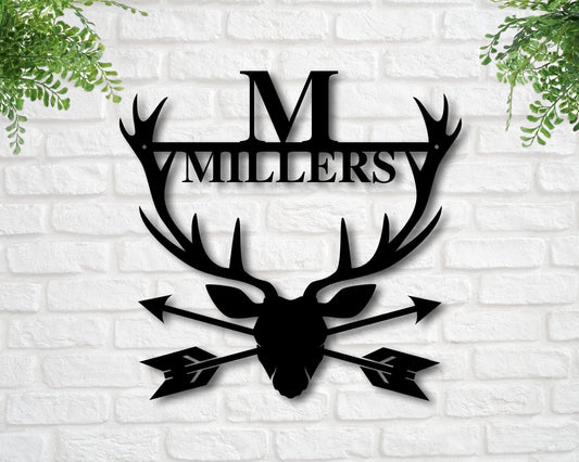 Metal Name Sign With Antlers, Custom Metal Sign Personalized, Last Name Sign, Family Name Sign, Metal - metal sign
