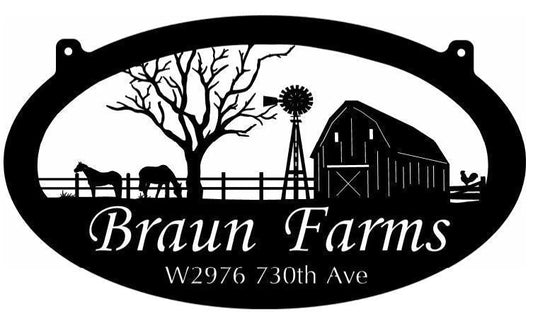Metal Horse Sign Barn Windmill Horses Fence 3ft Sign Metal House Sign - 8 inches - metal sign