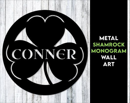 Metal Shamrock Name Sign, Personalized Gift, Housewarming Gift, Irish Decor, Monogram Circle, Last Name - metal sign