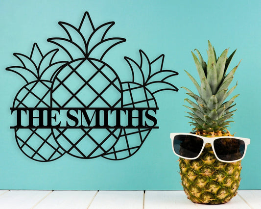 Pineapple Metal Sign Island Decor Pool Signs Personalized Family Name Metal Sign Outdoor Signs Last Name Sign - 8 inches - metal sign