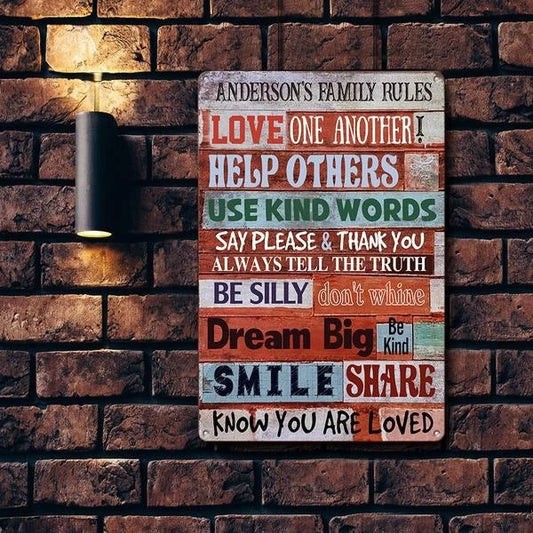 Family Rules Customized Name Printed Metal Sign Cut Metal Sign - 8 inches - metal sign