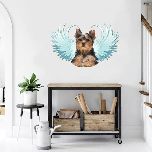 Yorkshire Terrier Angel Blue Wings Cut Metal Sign Cut Metal Sign